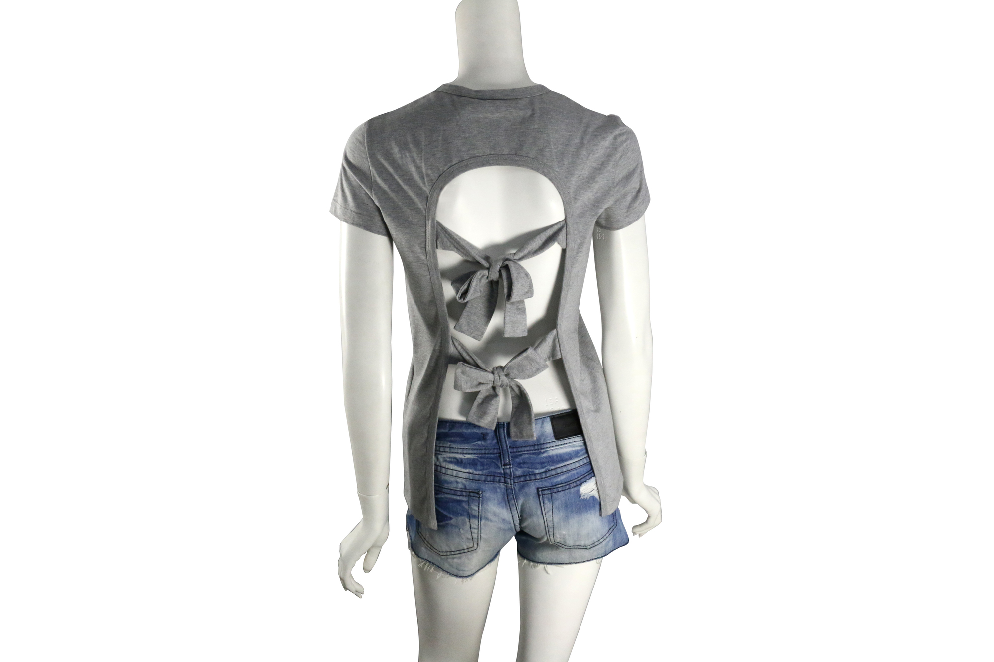 【N°21】背後裸空短袖上衣(灰色)