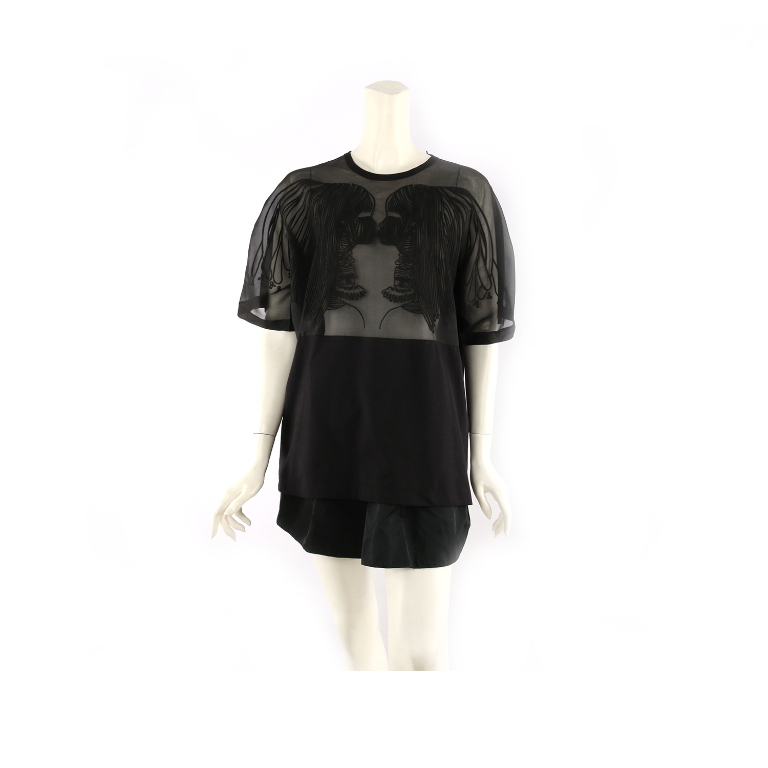 【N°21】刺繡圖騰短袖上衣  (黑色)