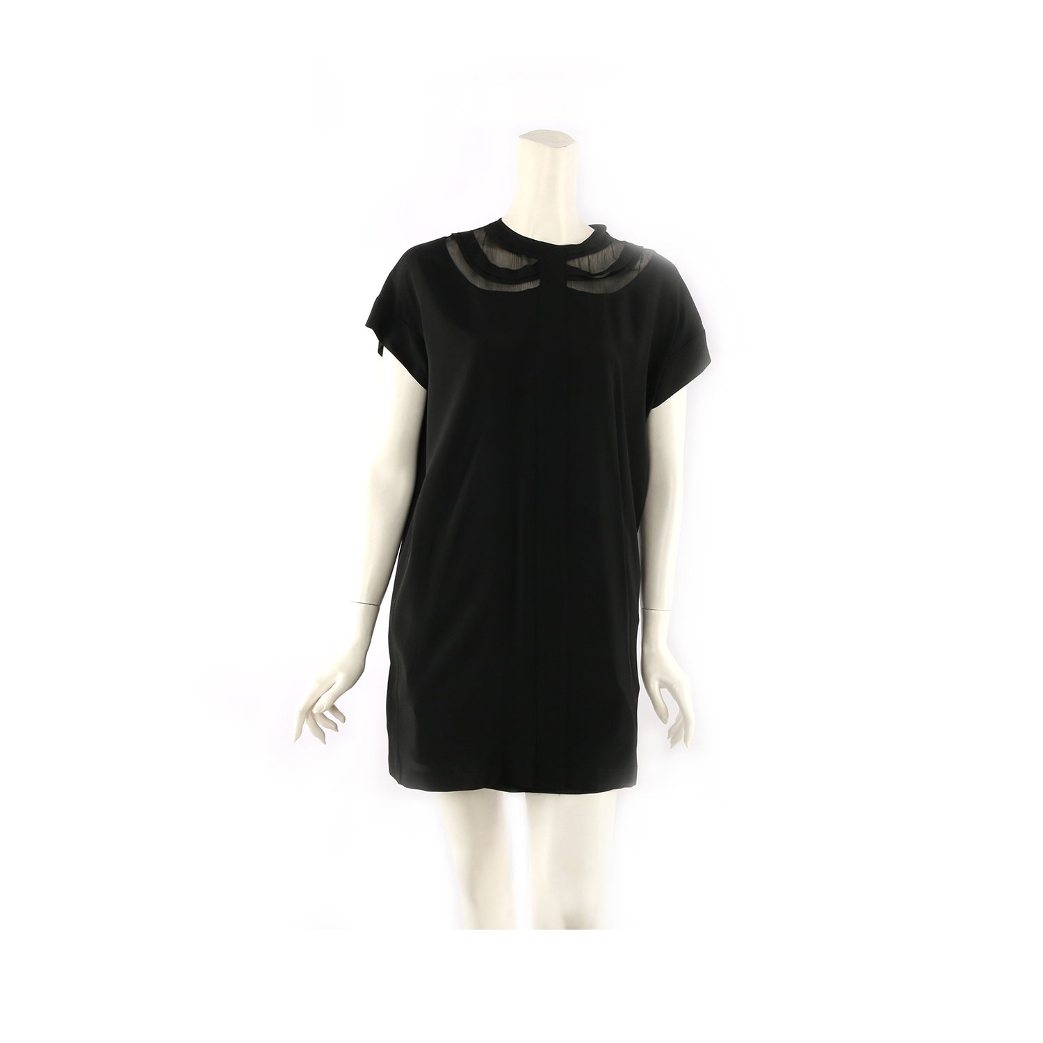 【N°21】黑色雪紡短袖洋裝  (黑色)