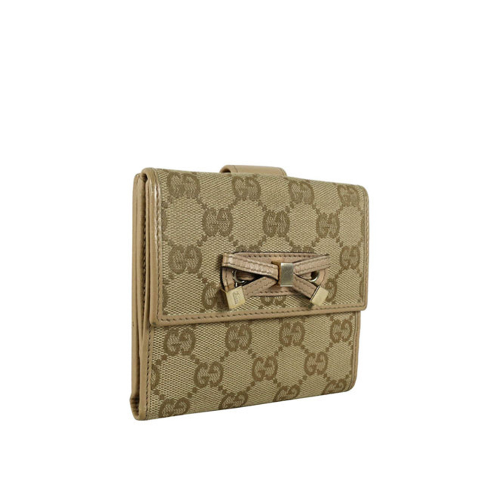 【GUCCI】限量膚色蝴蝶結雙面短夾