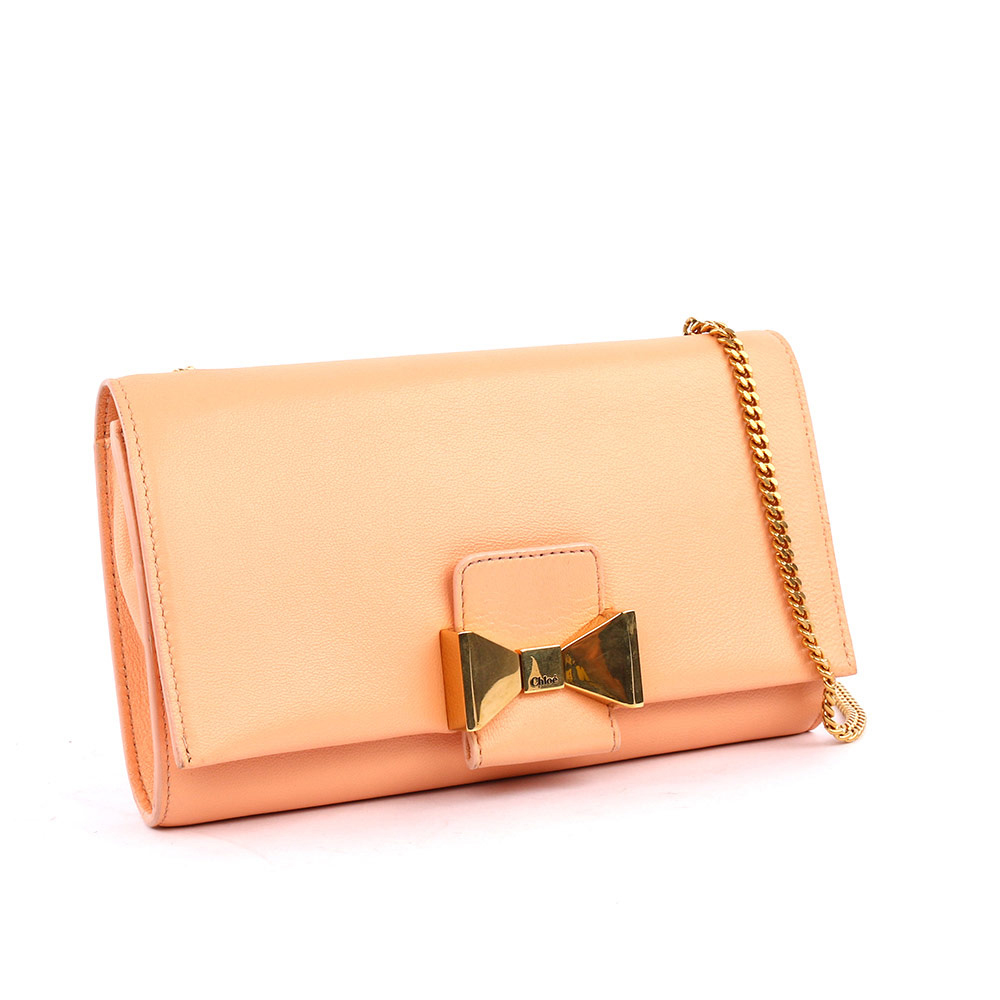 【Chloé】蝴蝶結鏈帶斜背包