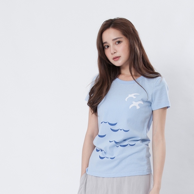 海鷗 短袖 蜜桃棉 女T 水藍
