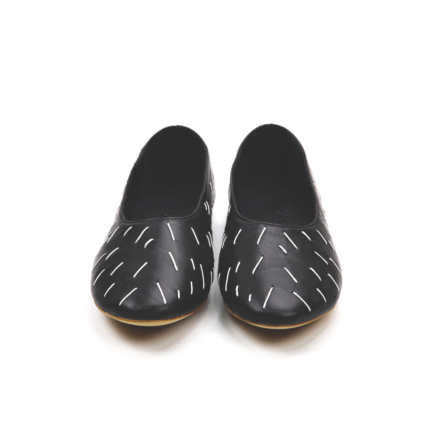 MEMORY W1057 Black Leather Ballet Flats