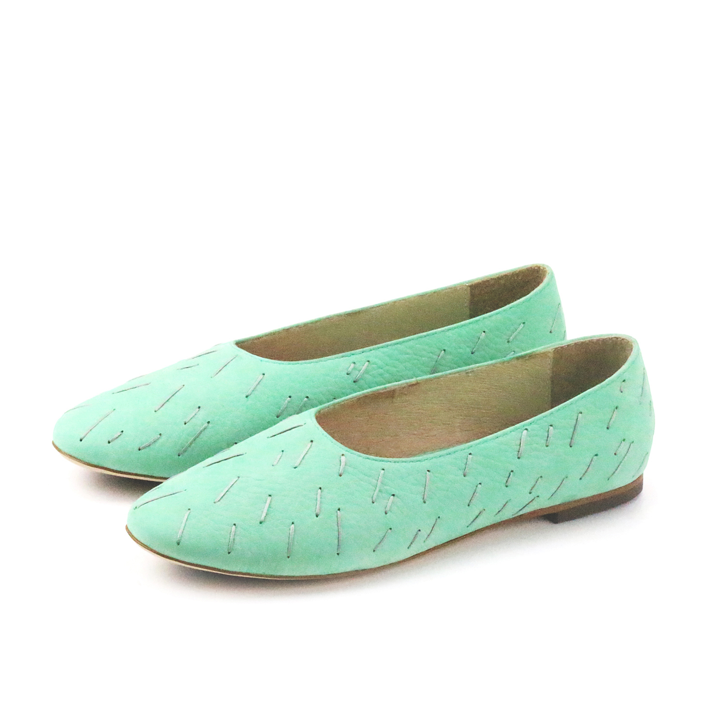 MEMORY W1057 Mint Leather Ballet Flats