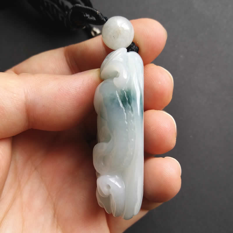 J179 冰糯白底飄綠雙魚吊墜 (翡翠A玉)