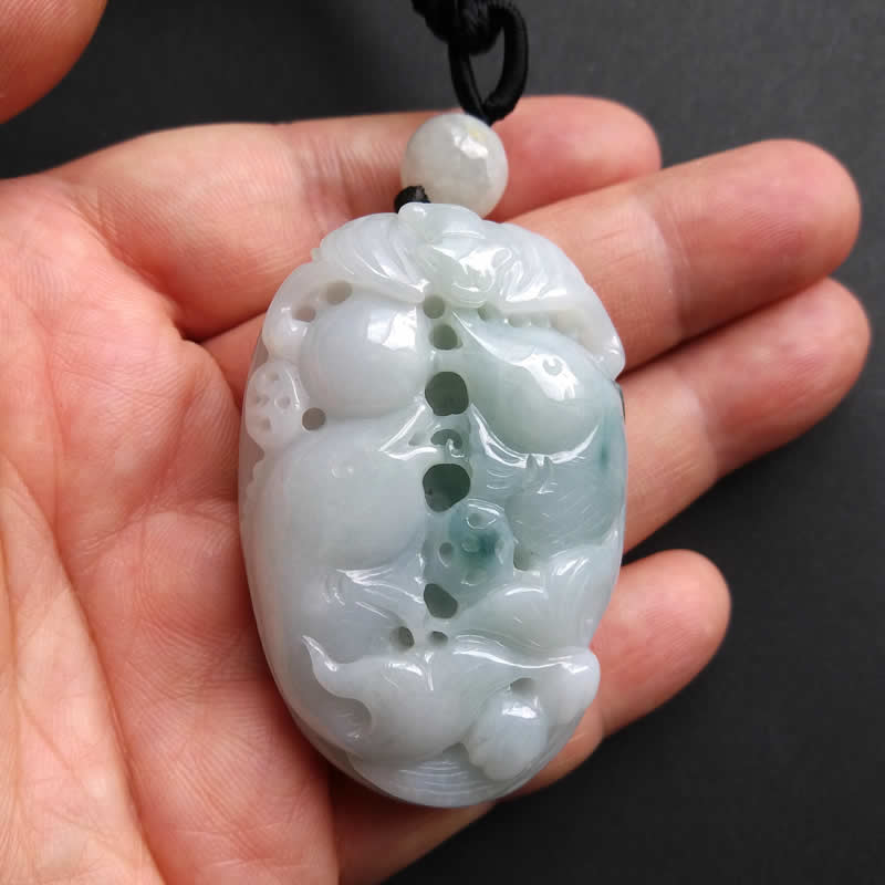 冰糯白底飄綠雙魚吊墜, 天然翡翠A玉, 緬甸玉, Jade, Jadeite