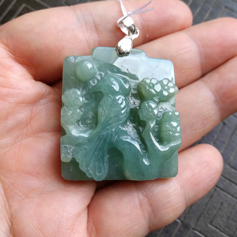 冰油青喜上眉梢吊墜, 天然翡翠A玉, 緬甸玉, Jade, Jadeite