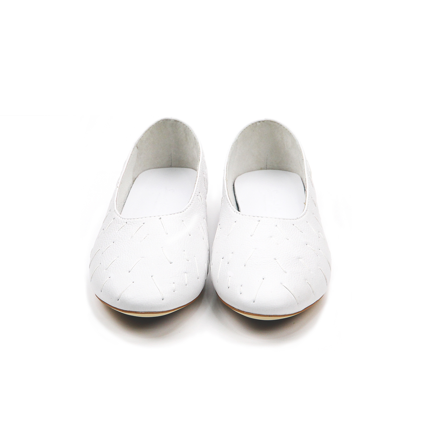 MEMORY W1057 White Leather Ballet Flats