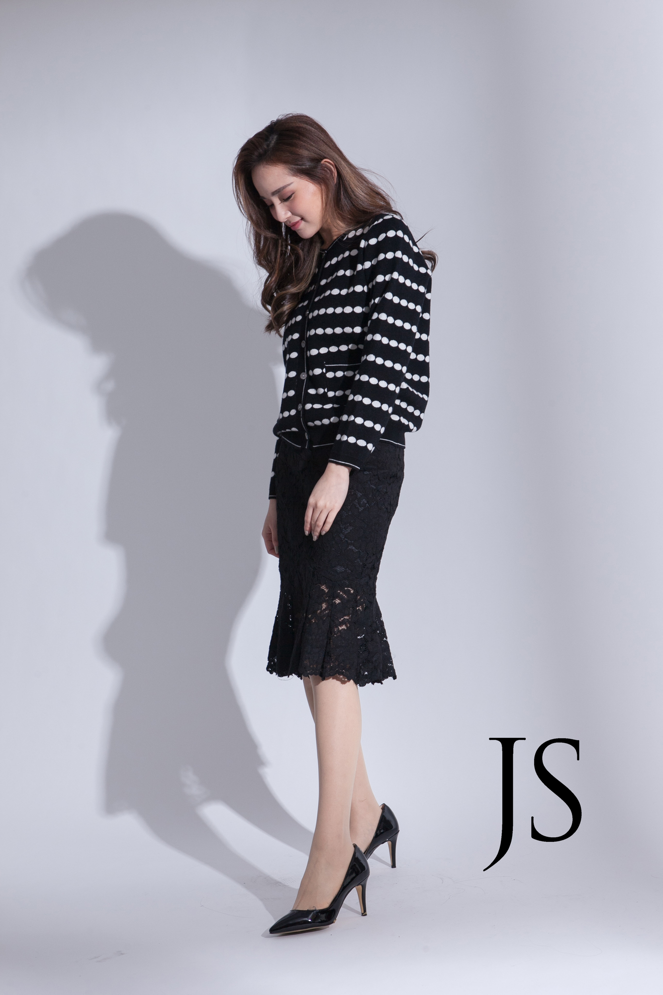 圓點條紋雙口袋針織外套