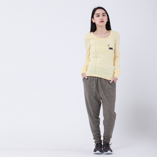 惡魔捉迷藏 長袖 蜜桃棉 女T 鵝黃色