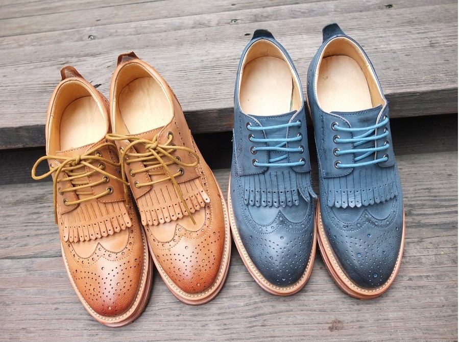 【英倫學院】擦蠟雙色羊皮厚底德比鞋牛津鞋