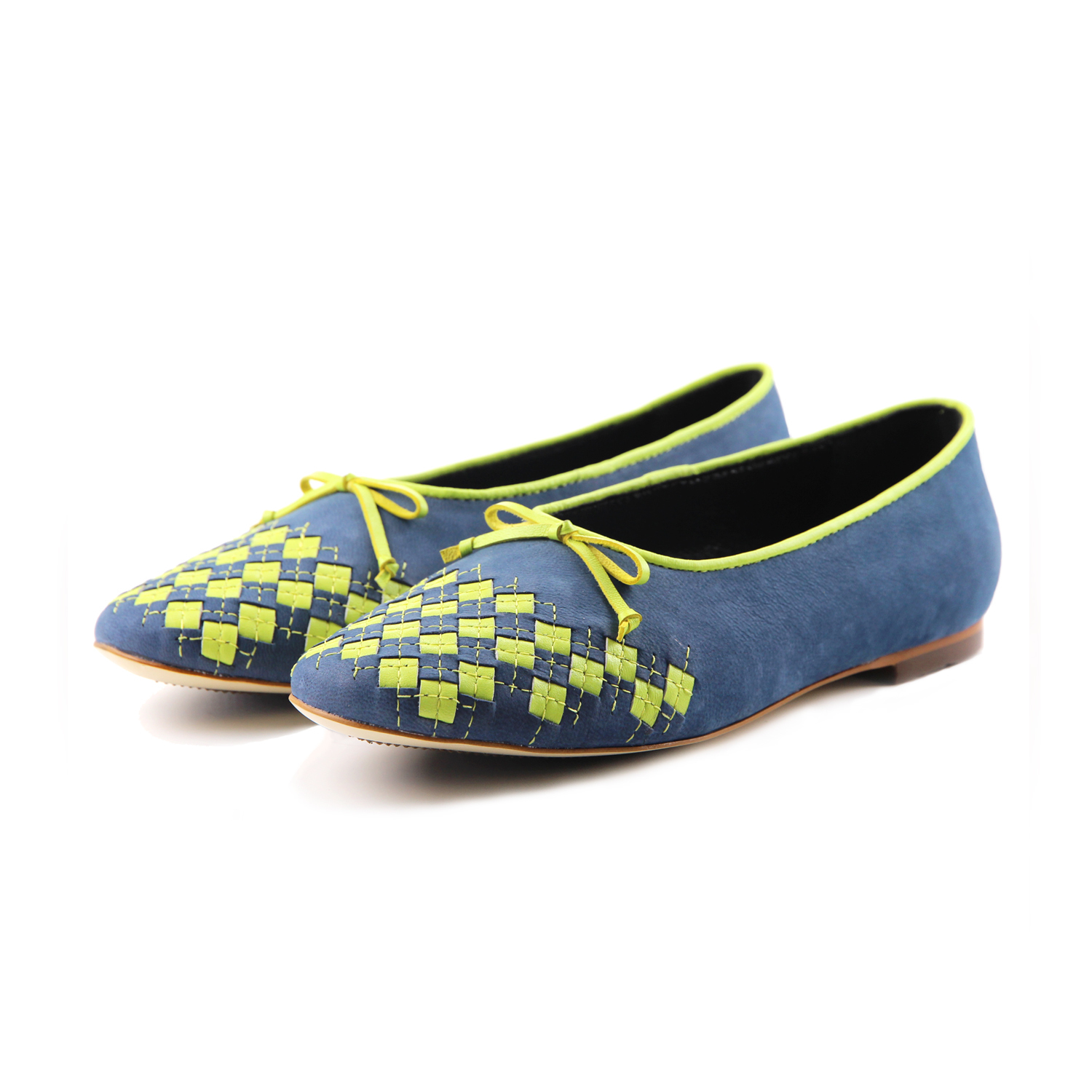 PLAYGAME W1059 GrayBlue Leather Ballet Flats