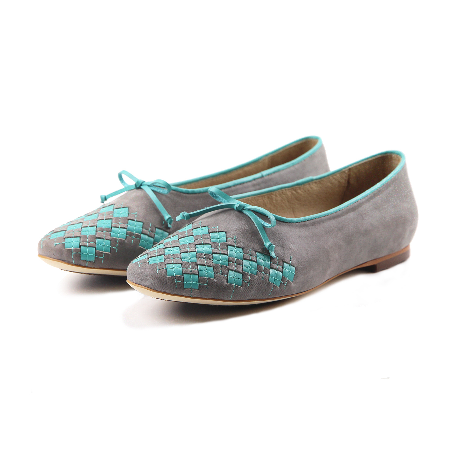 PLAYGAME W1059 Gray Leather Ballet Flats