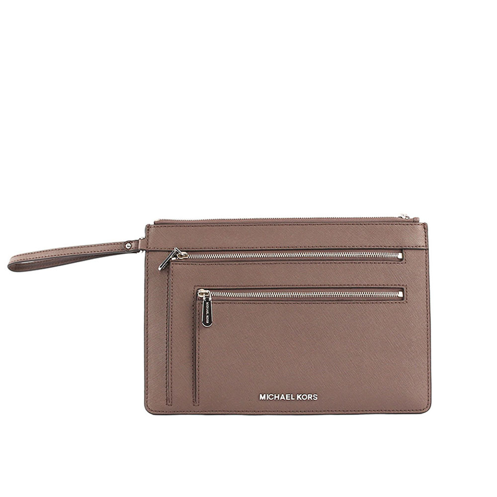 【MICHAEL KORS】銀釦三層拉鏈大手拿包(煤灰) 32F6STVD9L/CINDER