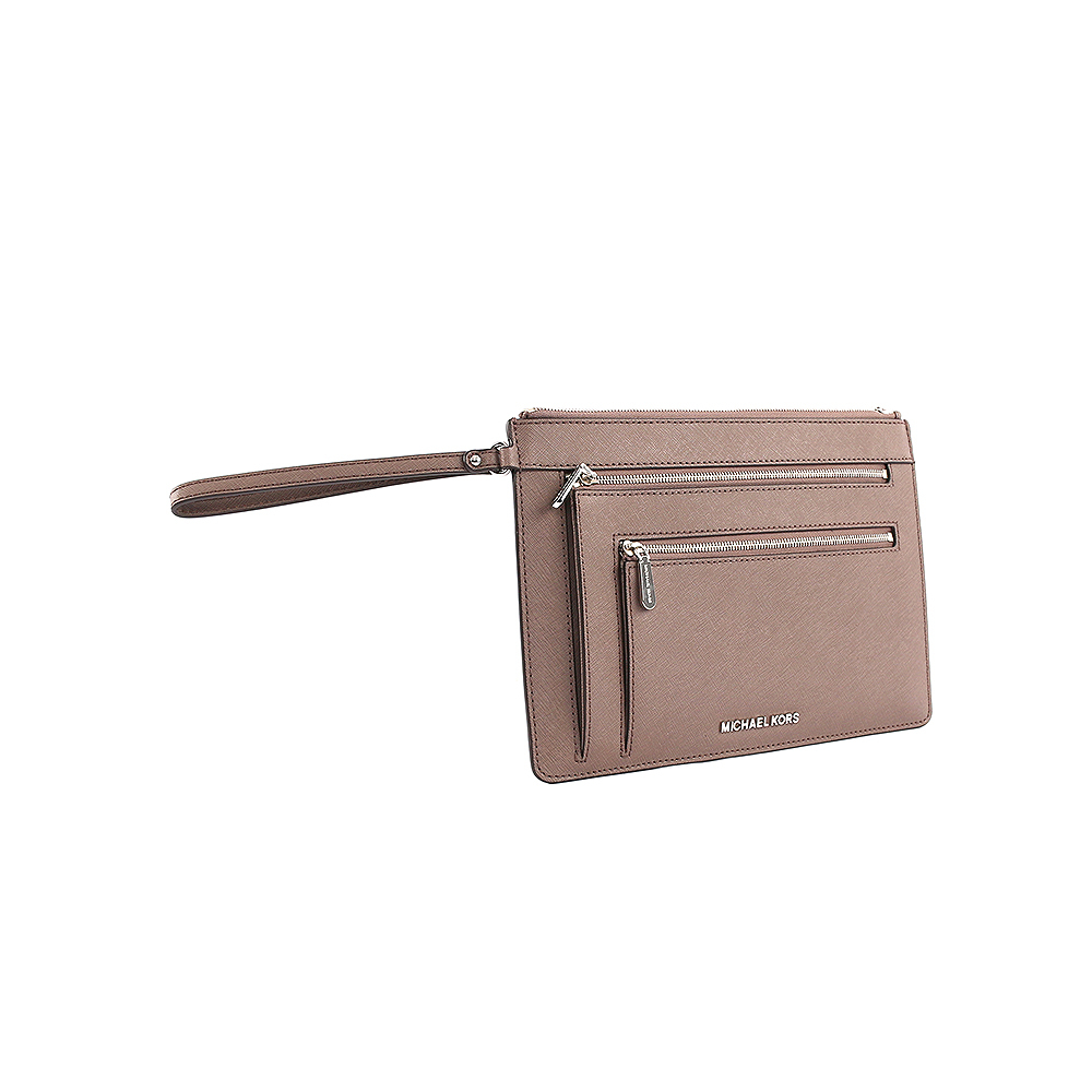 【MICHAEL KORS】銀釦三層拉鏈大手拿包(煤灰) 32F6STVD9L/CINDER