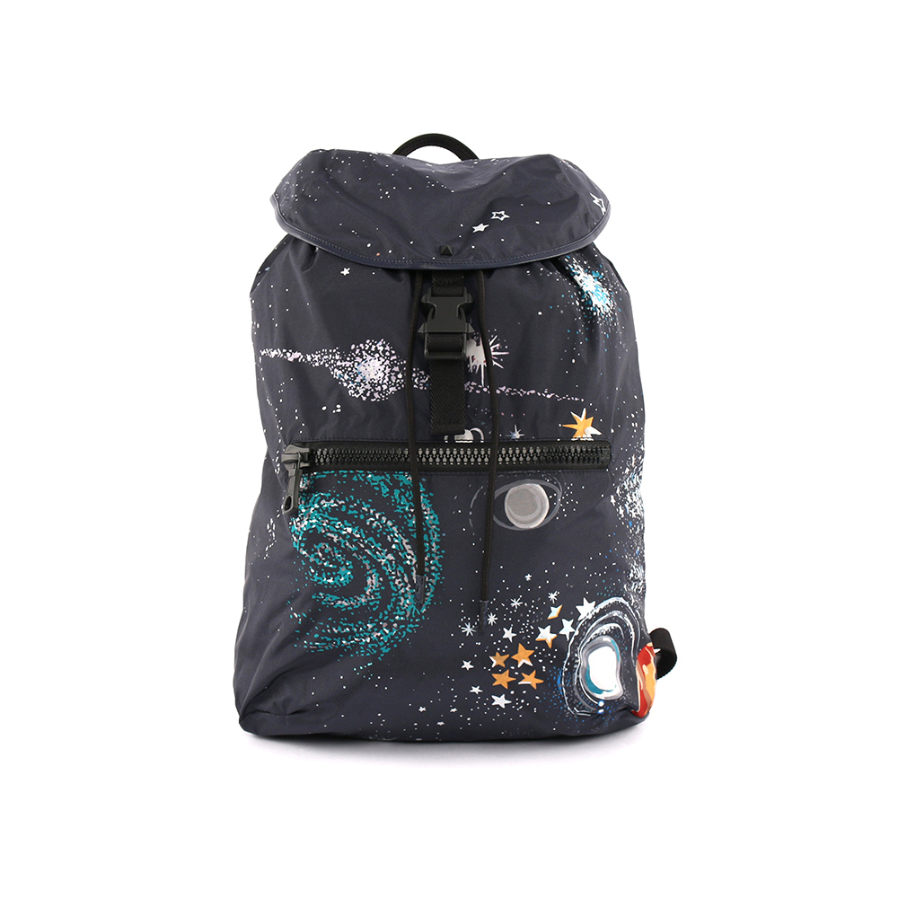 【Valentino】宇宙圖騰軟式尼龍後背包(星空藍) LY2B0522LLC M30