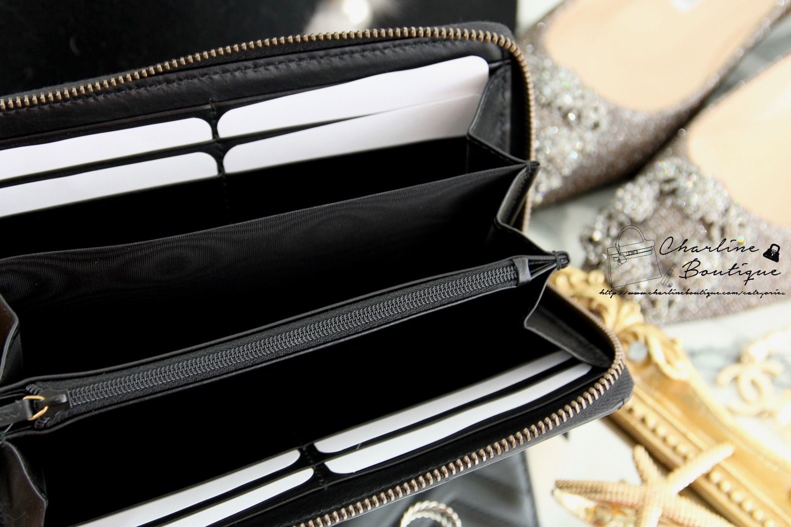 Gucci GG Marmont Zip Around Wallet 黑色古銅金GG全拉鍊式皮夾-Charline Boutique 精品代購