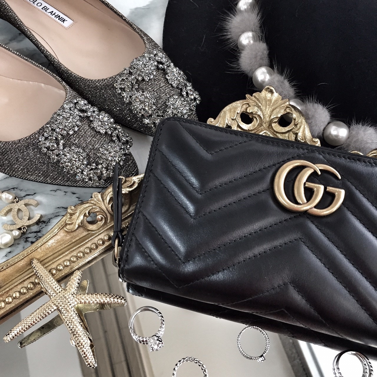 Gucci GG Marmont Zip Around Wallet 黑色古銅金GG全拉鍊式皮夾-Charline Boutique 精品代購