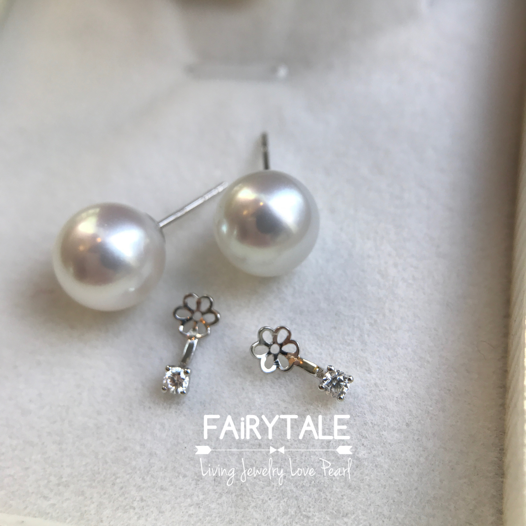 18K金鑽石珍珠耳釘空托 (適合7-10mm珍珠)