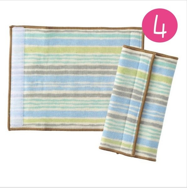 日本 BELTCOVER 揹帶口水巾 紗布黏貼式口水巾 (二入) (揹巾、嬰兒車揹帶、汽座揹帶)-藍色條紋