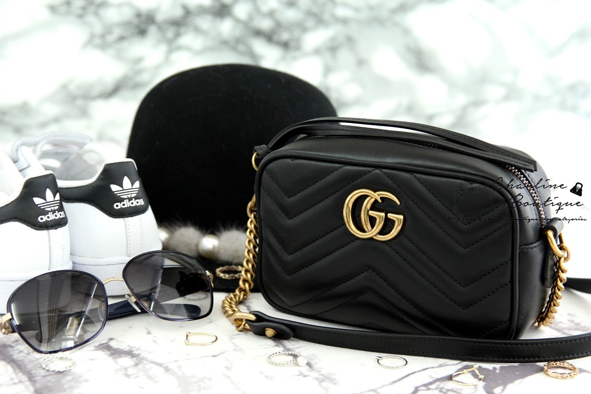 Gucci GG Marmont Matelassé Mini Bag 黑色古銅金GG迷你肩背包