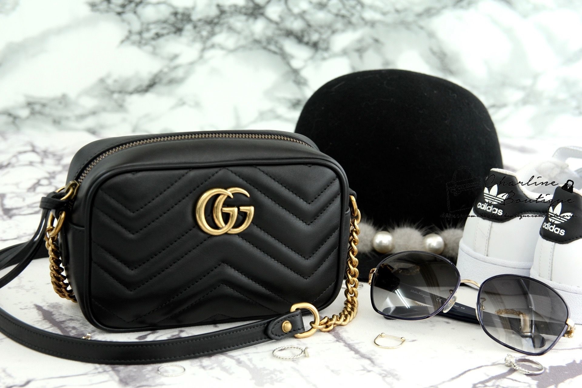 Gucci GG Marmont Matelassé Mini Bag 黑色古銅金GG迷你肩背包