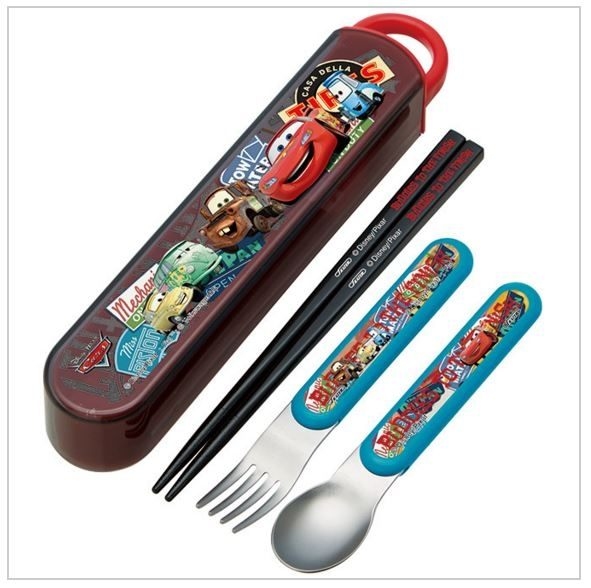 日本 DISNEY 麥昆CAR'S car's 湯叉筷三件組/湯匙/筷子/叉子/日本製/攜帶餐具環保餐具
