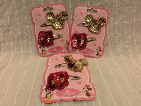 香港 DISNEY 米奇亮片 2入組兒童髮夾/(金+紅)
