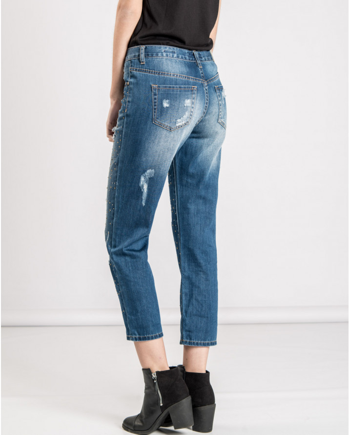 【SH】舖滿鉚釘中高腰男友褲