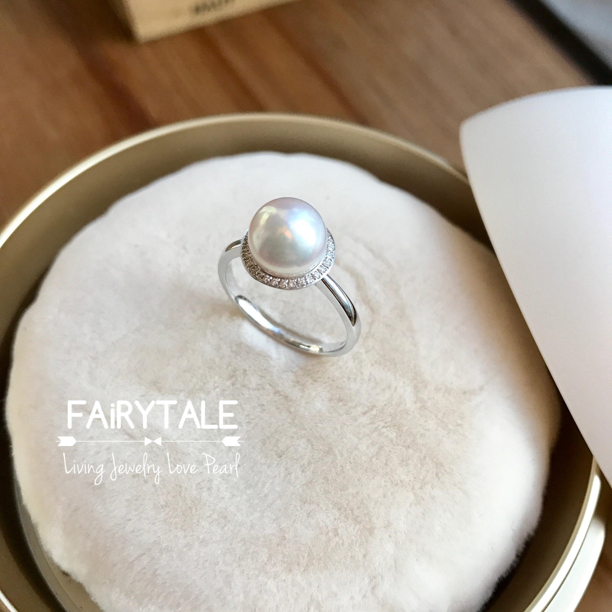 18K金日本Akoya珍珠鑽石戒指8-8.5mm