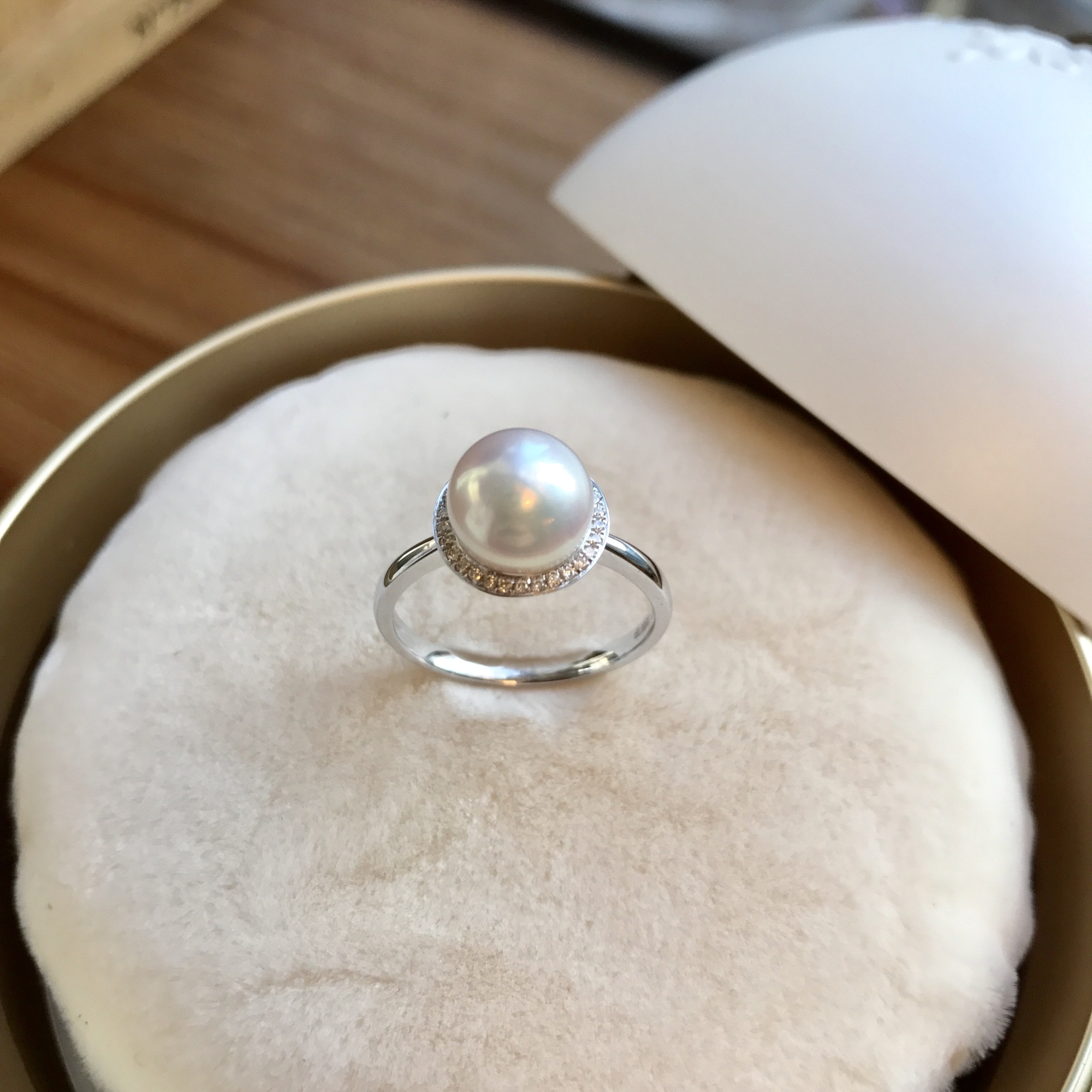 18K金日本Akoya珍珠鑽石戒指8-8.5mm