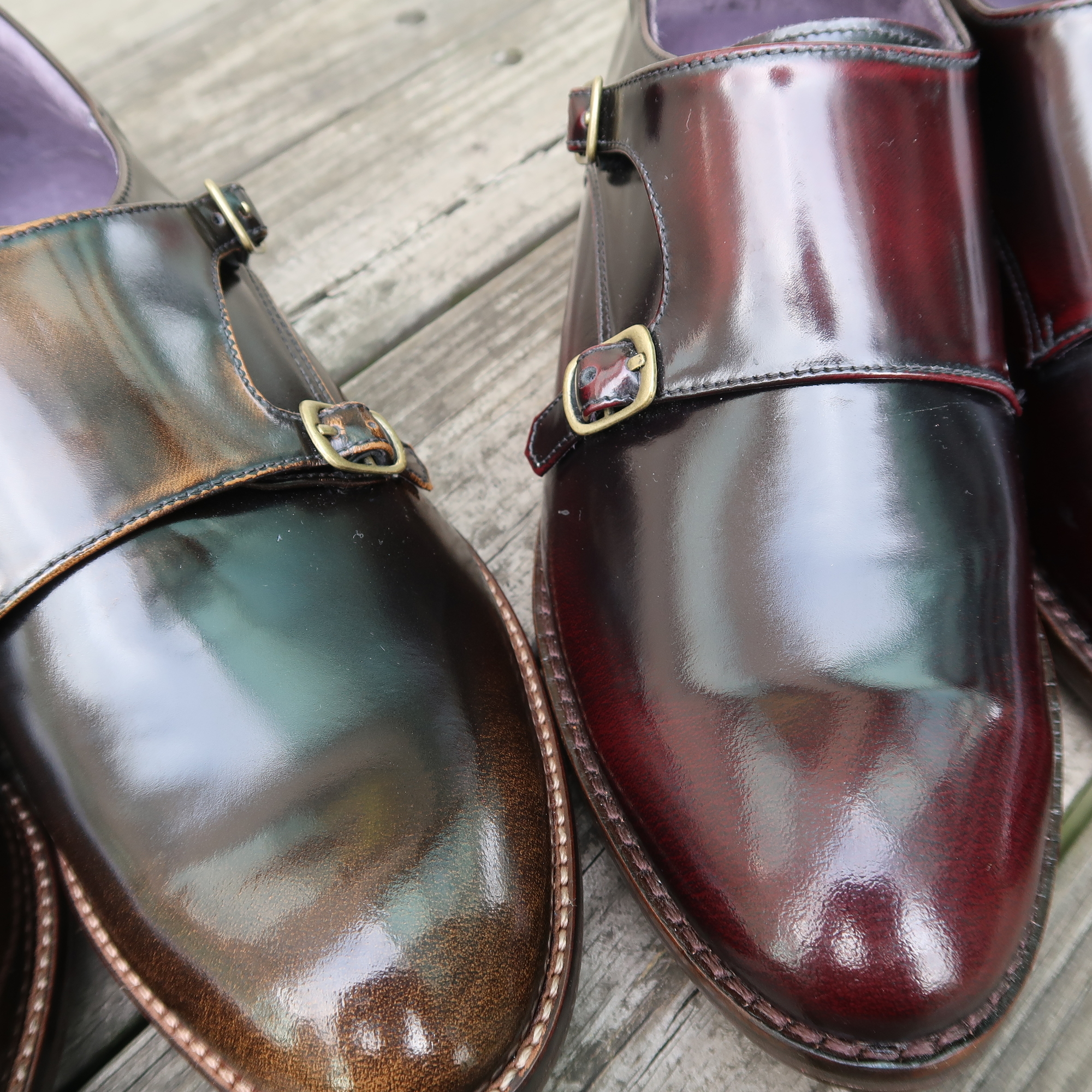 【懷舊優雅女神】雙扣孟克鞋復古擦色軟牛皮6色