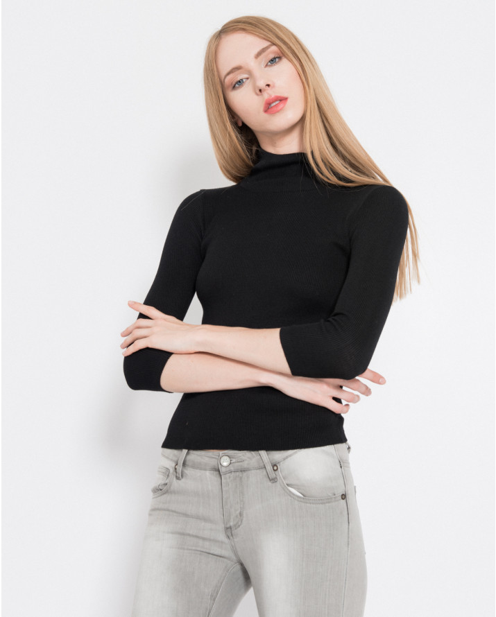 【SH】直條壓紋小高領針織七分袖上衣