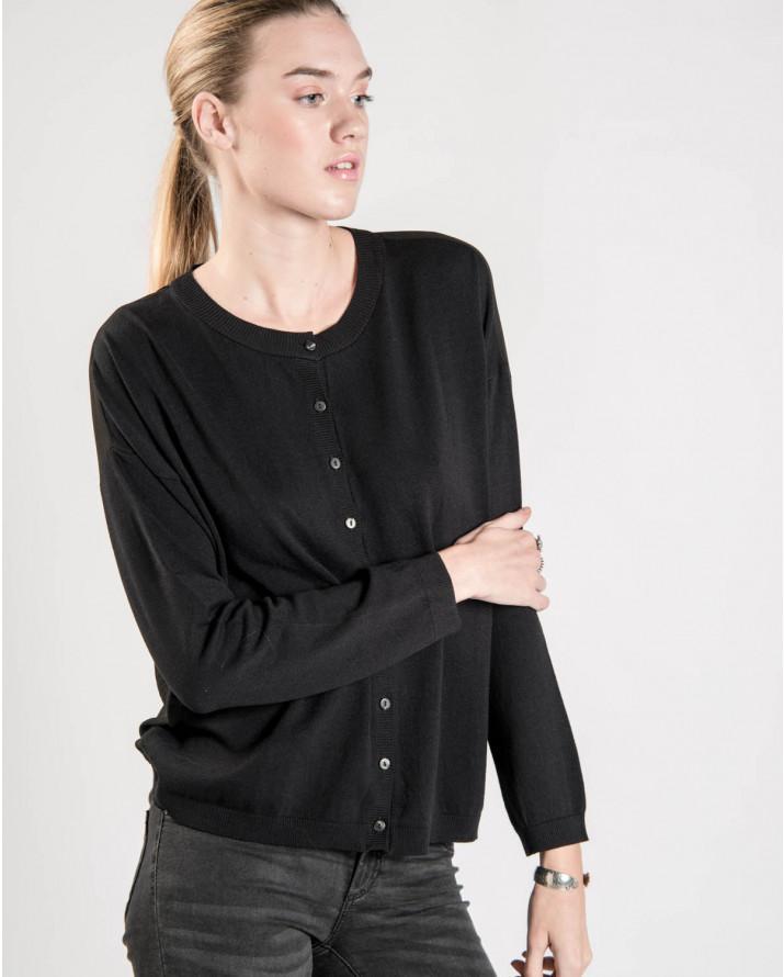 【SH】背後雪紡拼接針織開襟衫