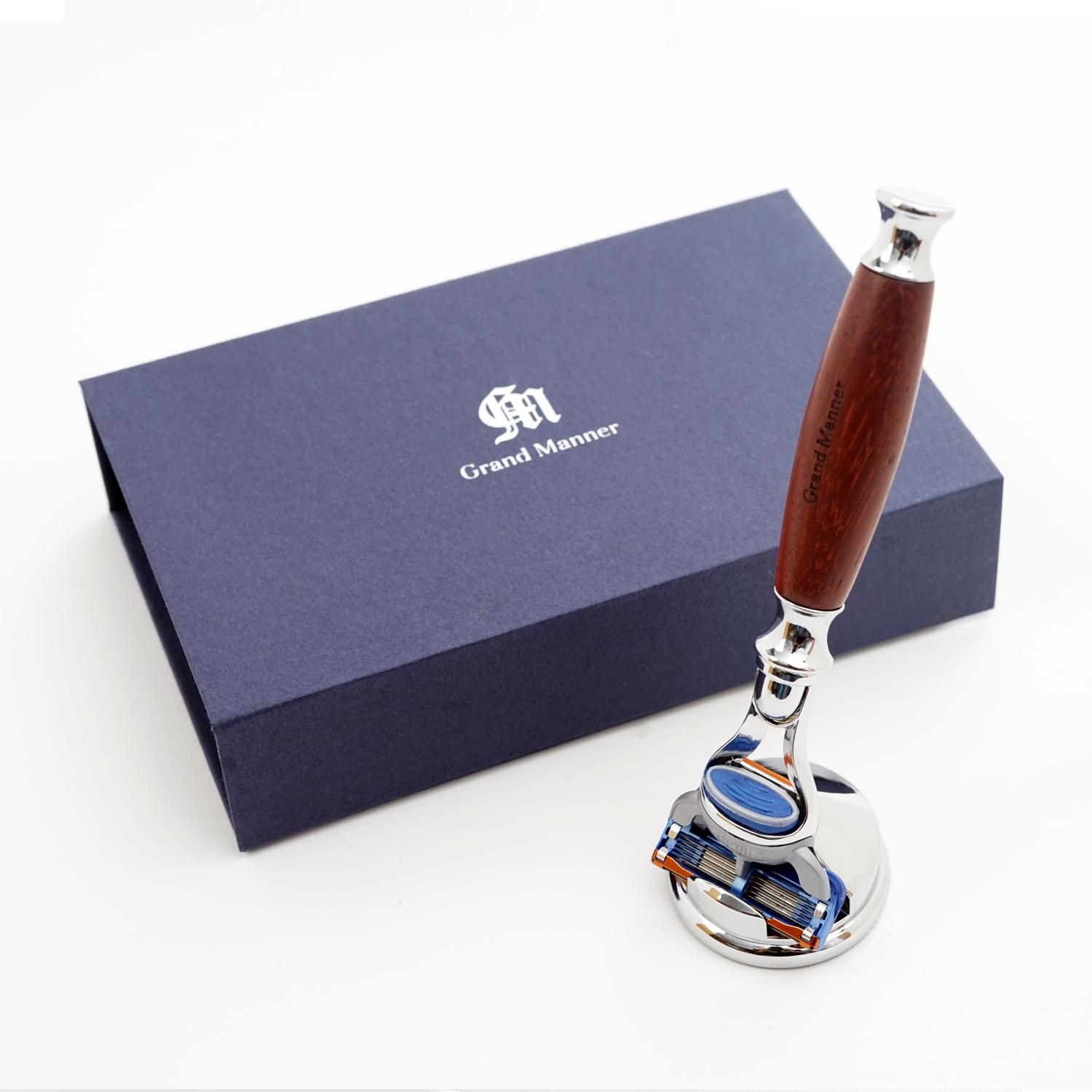 英國 Grand Manner 紅檀木 手動安全刮鬍刀（Fusion / 鋒隱刀片）