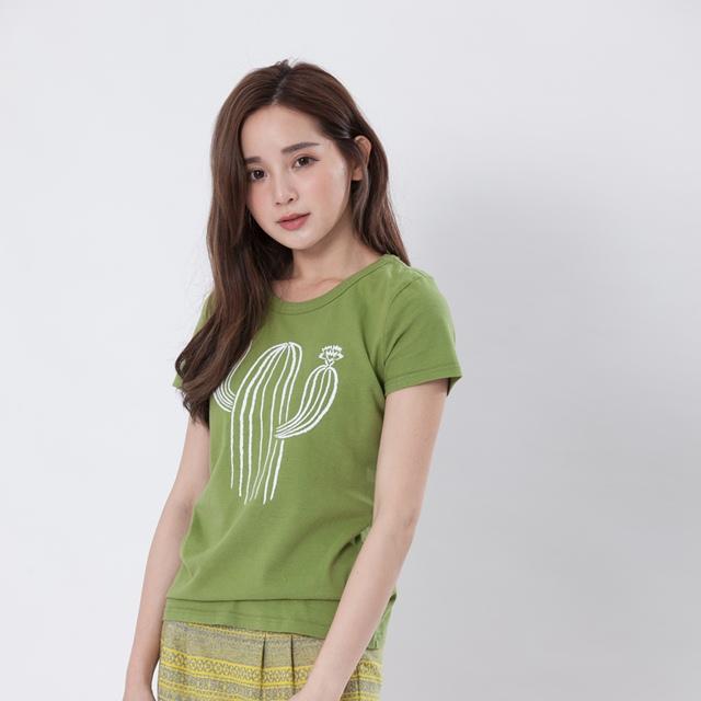 送你一朵花 蜜桃棉 短袖 女T 芥末綠