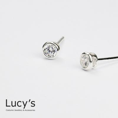 925純銀 歐美簡約圓形鋯石耳環-0.3cm (23203)