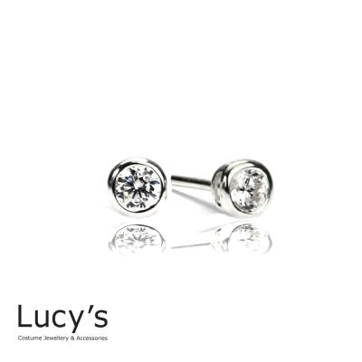 925純銀 歐美簡約圓形鋯石耳環-0.3cm (23203)