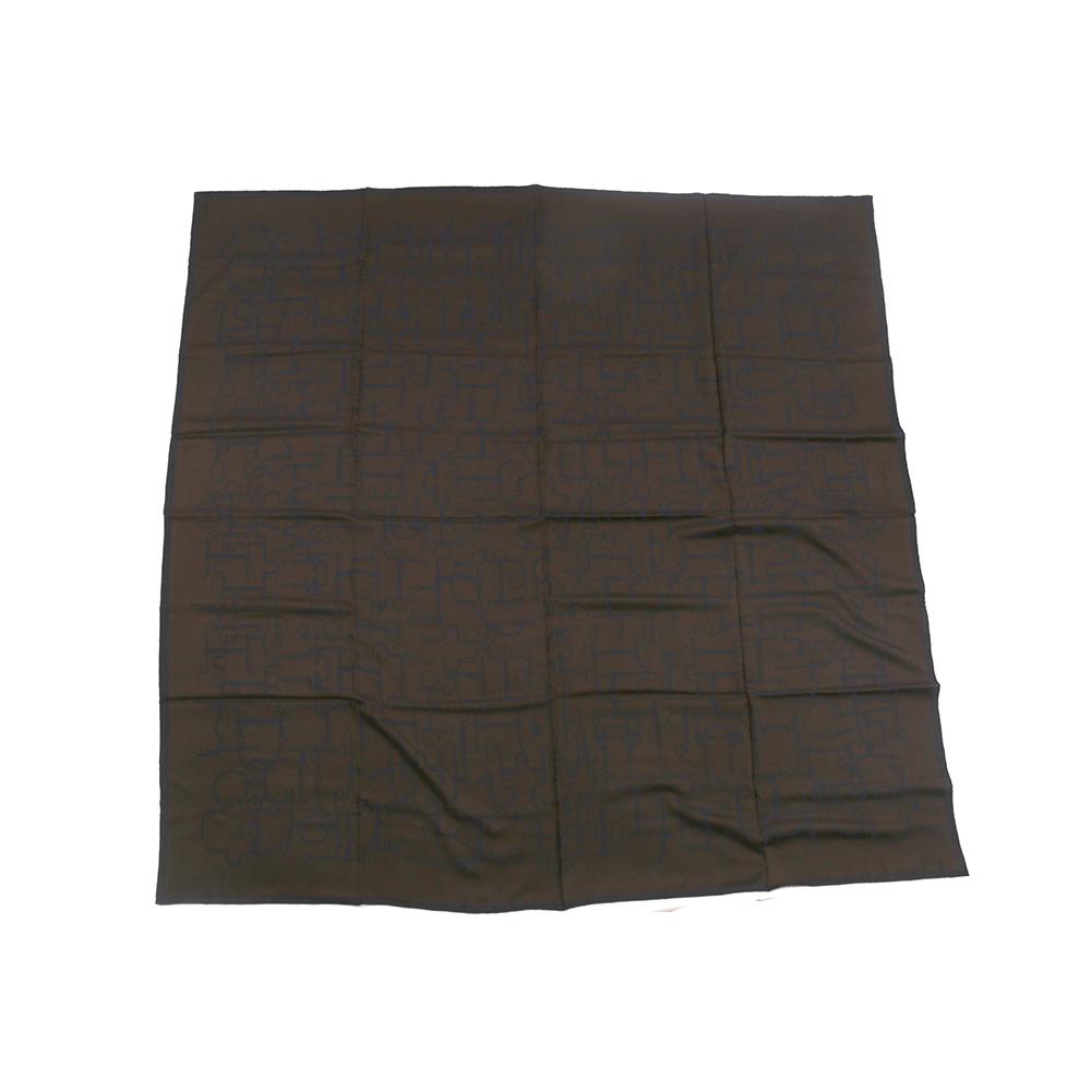 【Hermès】cashmere圖騰方巾/披巾(深灰/深藍) HE75000057