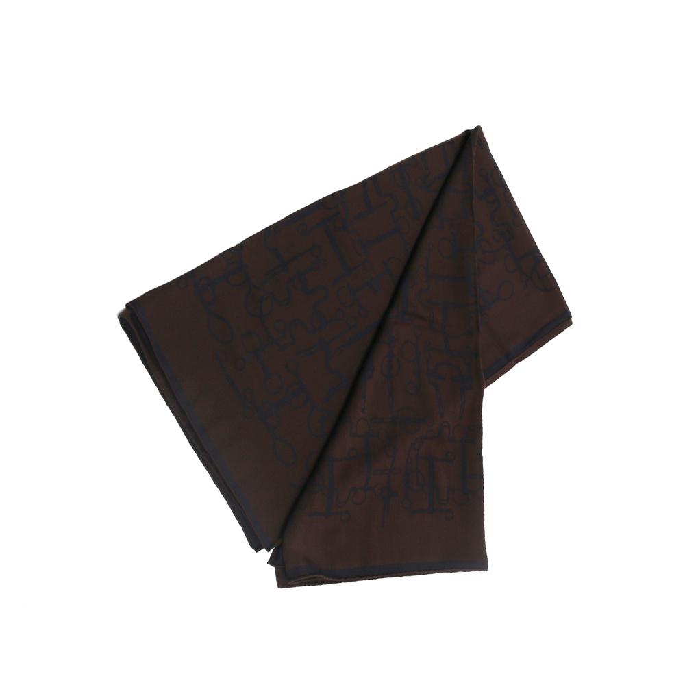 【Hermès】cashmere圖騰方巾/披巾(深灰/深藍) HE75000057