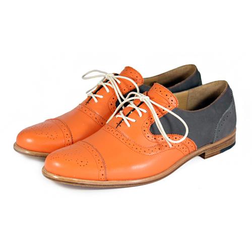 Poppy M1093B Orange Dimgrey Leather Oxford Shoes