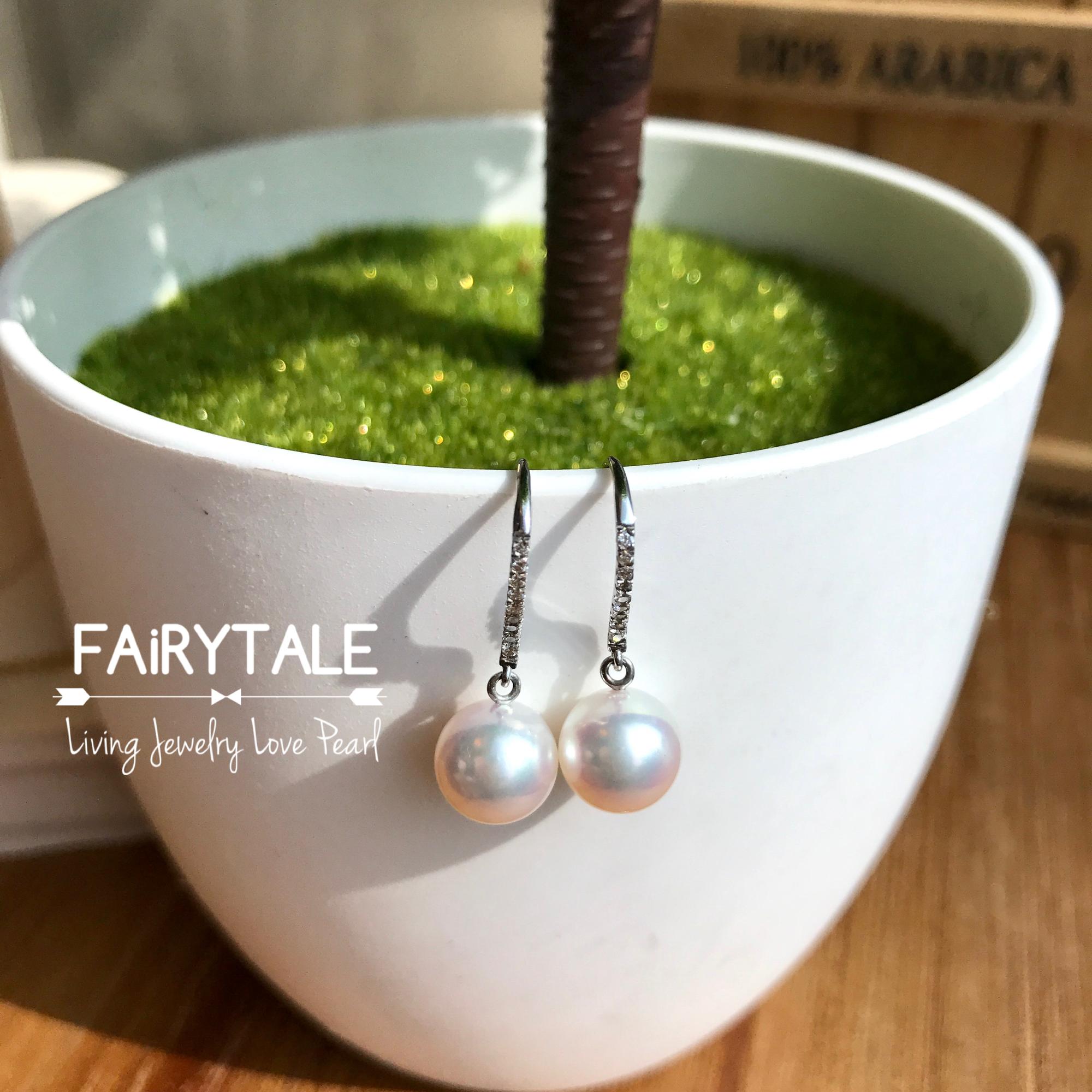 18K金日本Akoy珍珠鑽石耳勾