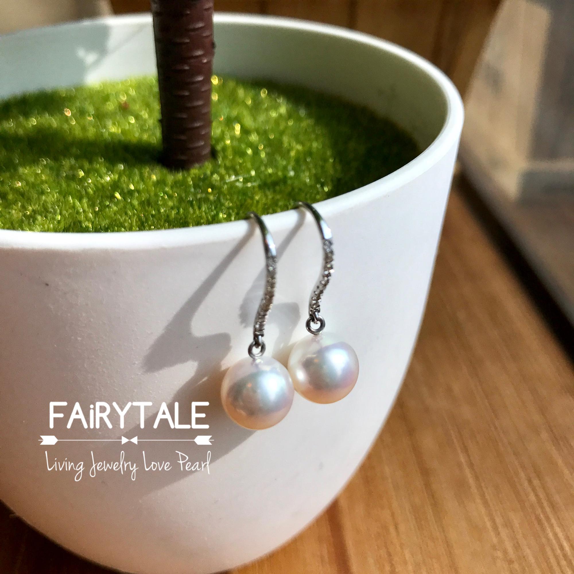 18K金日本Akoy珍珠鑽石耳勾