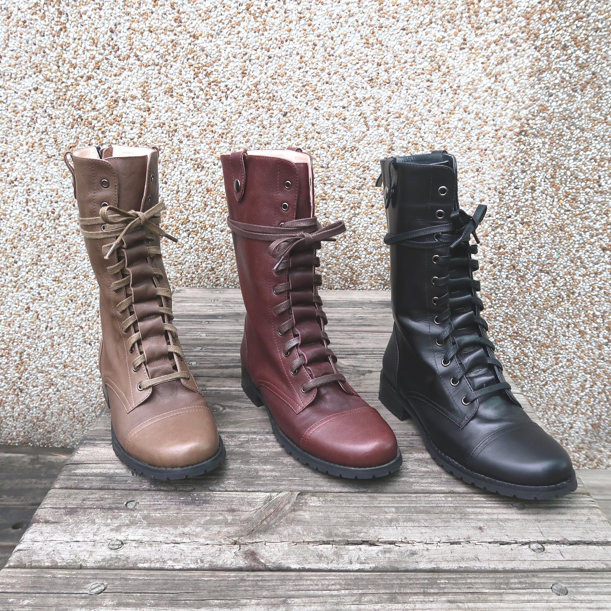 【心有獨鍾】牛皮、羊皮綁帶拉鍊軍靴