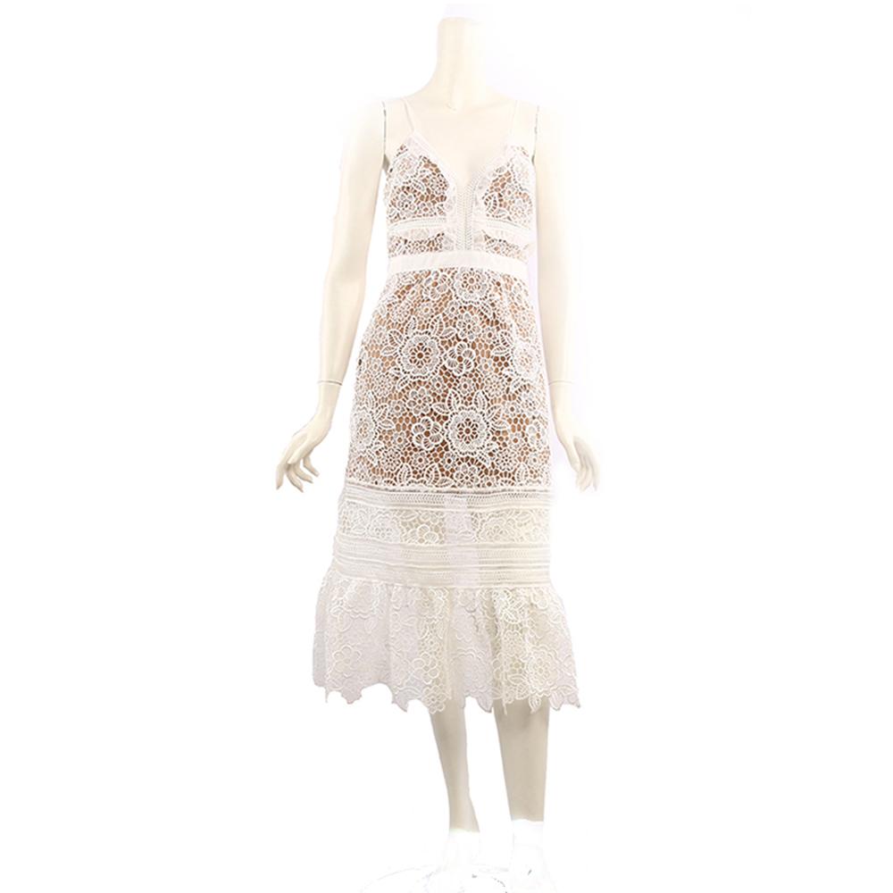 【self-portrait】細肩帶蕾絲長洋裝 (雪白色) SP12042/WHITE