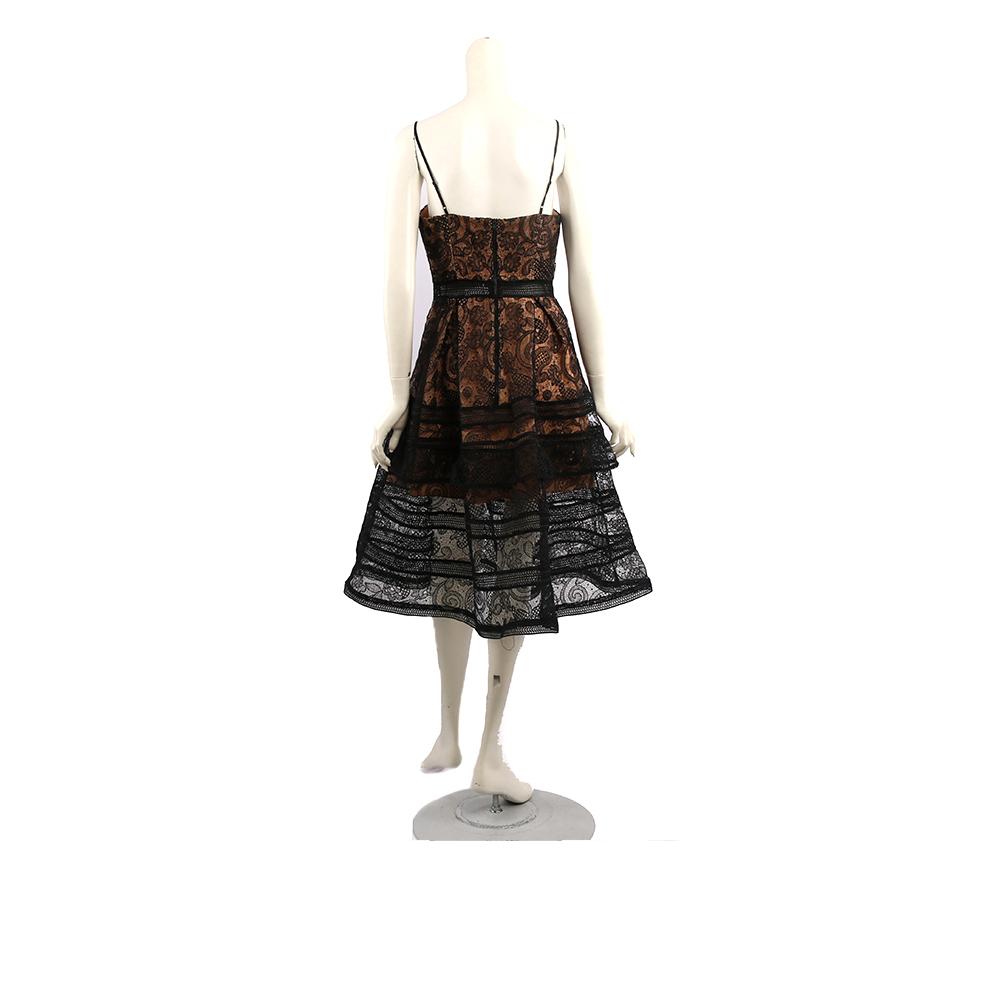 【self-portrait】罩杯式細肩帶蕾絲長洋裝 (黑色) SP12036/black