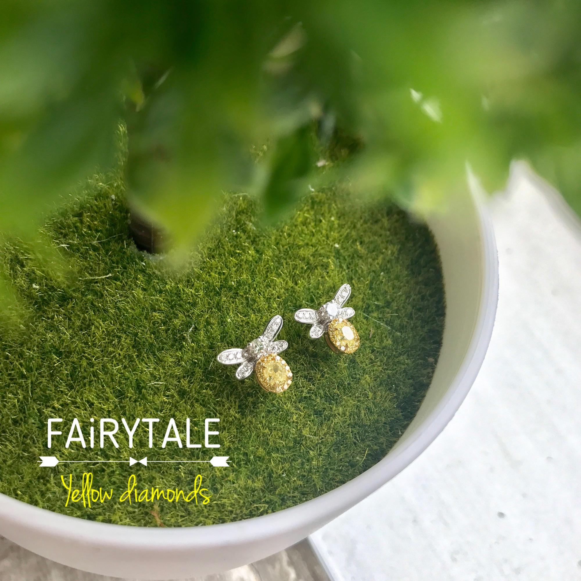 18K白金黃鑽石耳釘