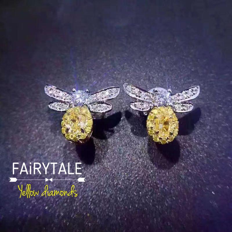 18K白金黃鑽石耳釘