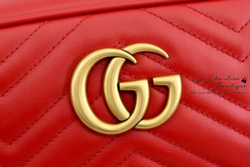 Gucci GG Marmont Matelassé Shoulder Bag 芙蓉紅古銅金GG小型肩背包