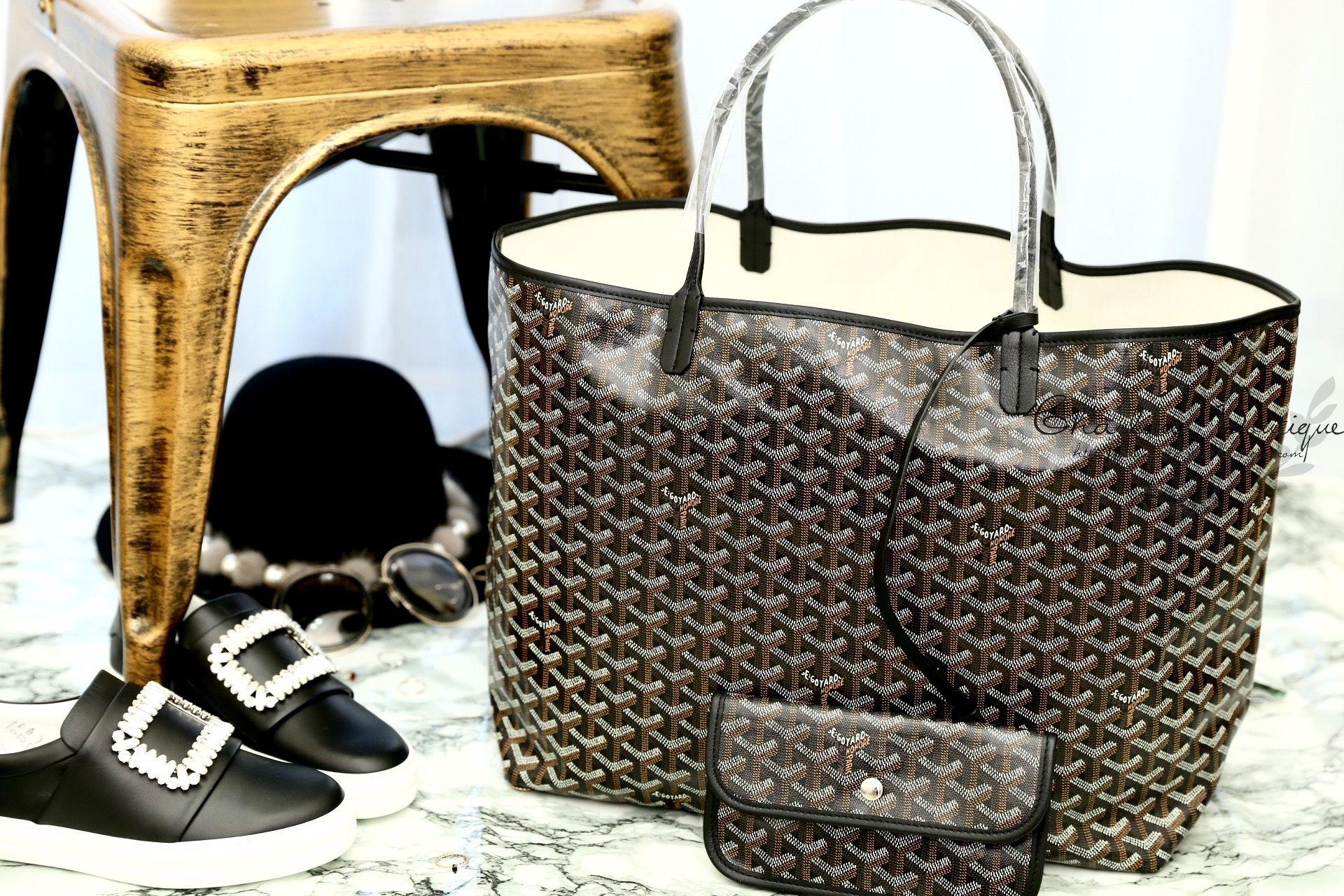 Goyard Saint Louis GM Bag 黑色帆布小牛皮同色提把大型無拉鍊托特包